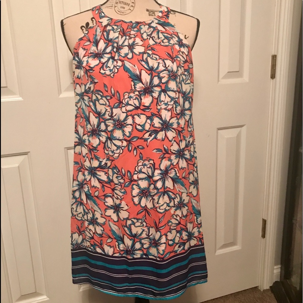 *NWT*  Coral, Turquoise & Navy Floral Dress